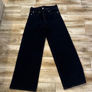 Wide-Leg Dark Blue Jeans
